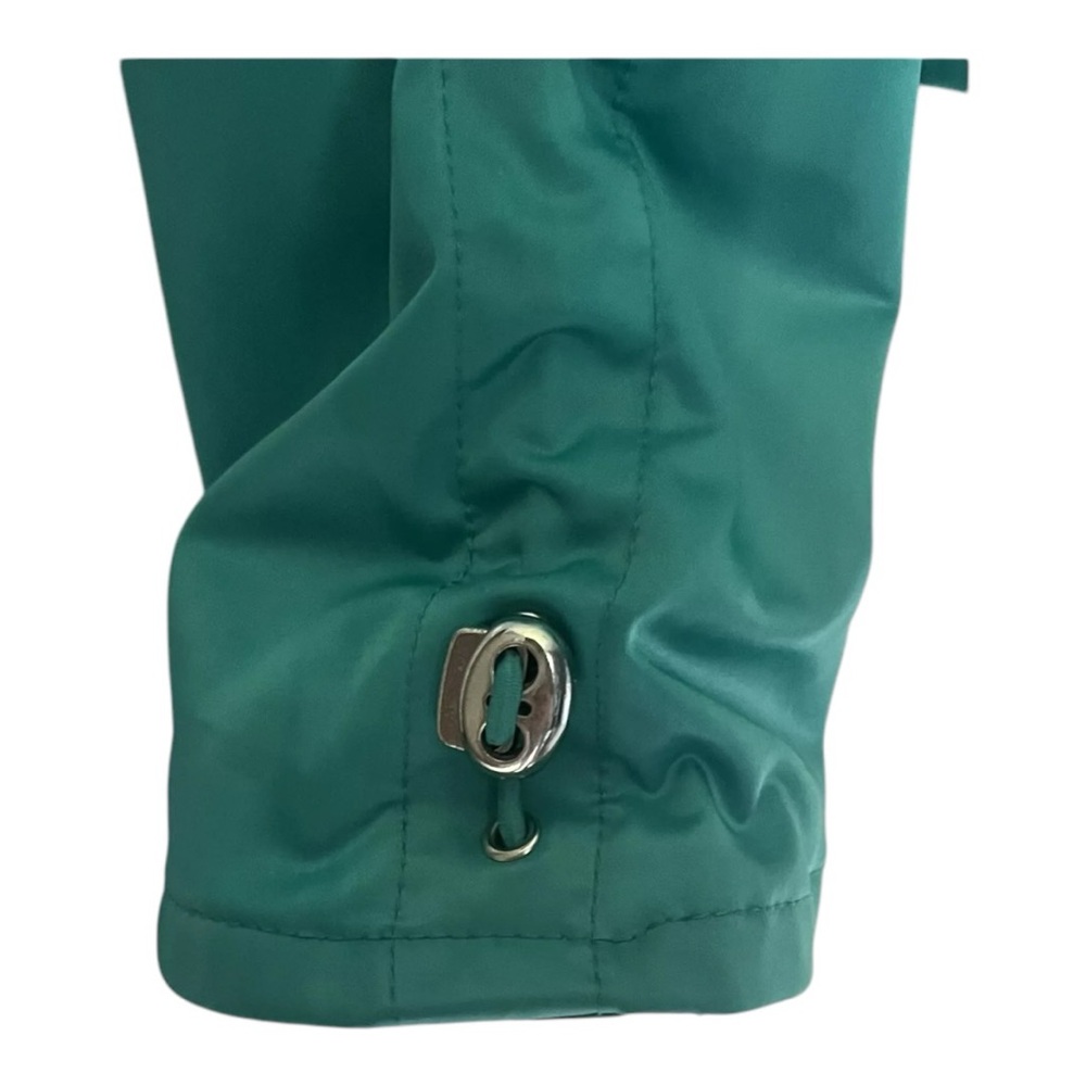 Chico’s Aqua Blue Teal Ruched Sleeve Satin Femme Moto Jacket Size 0 Bomber Biker - Picture 8 of 10